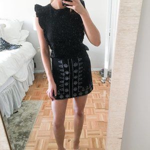 Boohoo Suede Embroidered Black and White Skirt